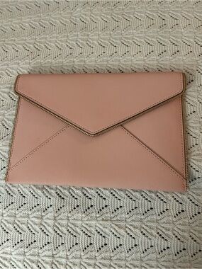 Rebecca Minkoff Pink Saffiano Leather Leo Envelope Clutch Bag - Zipper Accent